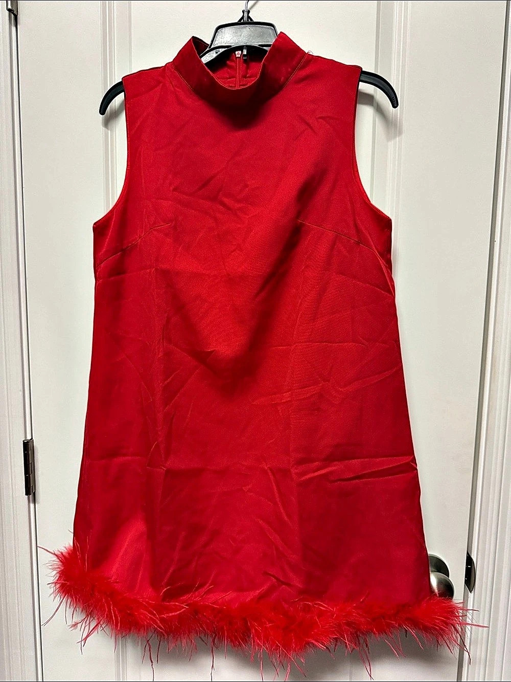 SHEIN Red Feather Trim Mini Dress Size Medium